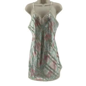 Vintage Inner Most Nylon Slip Lingerie Floral Pink Green Womens Medium
